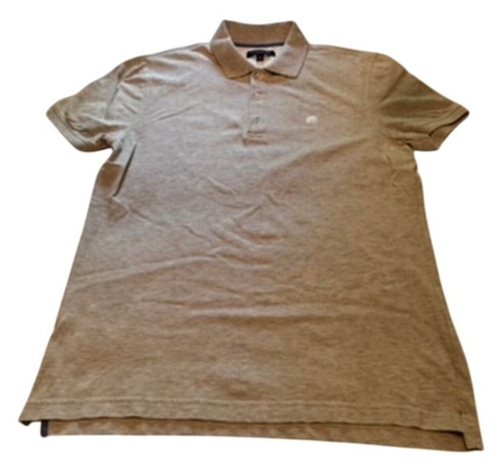 Banana Republic Slim Fit Polo Shirt Mens Large Gray Tan Elephant Logo Cotton